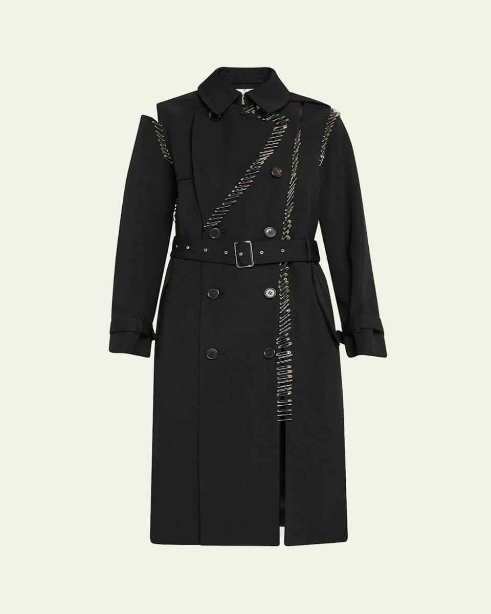 Safety Pin Double-Breasted Wool Belted Coat